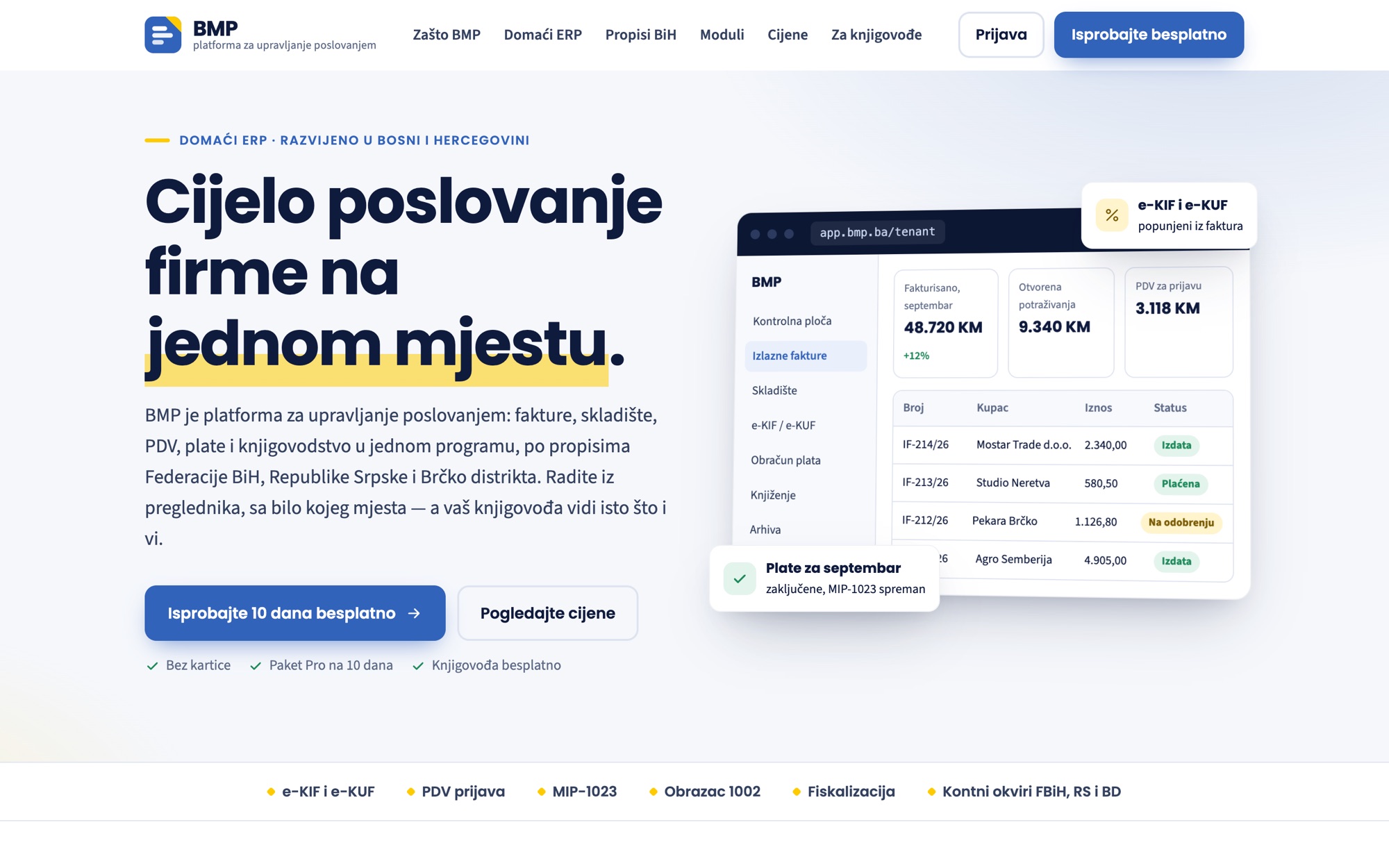 Početna stranica BMP-a — platforme za upravljanje poslovanjem
